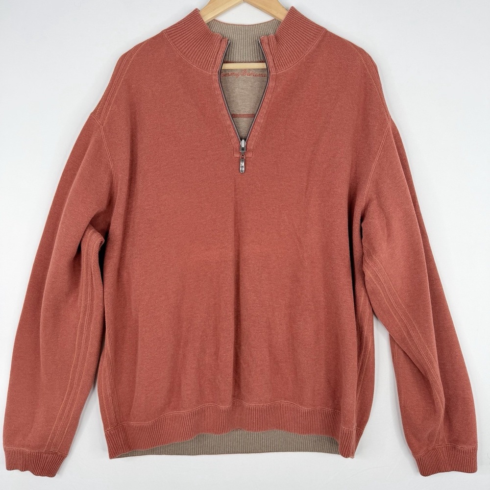 Tommy Bahama Flipside Reversible Quarter Zip Pullover Sweatshirt Brown/Orange XL